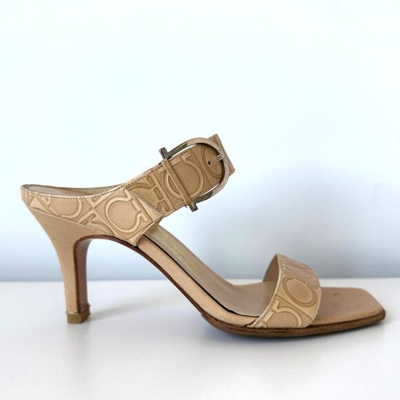 Vintage Salvatore Ferragamo Gancini Leather Strap Heel Sandal Size 7 B - Picture 16 of 16